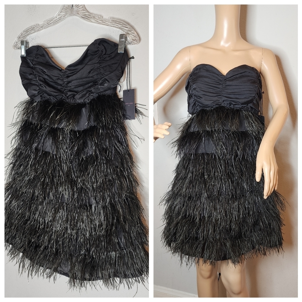 Line & Dot Ostrid Feather Black Ruched Sleeveless Mini Dress Small NWT (FLAW)